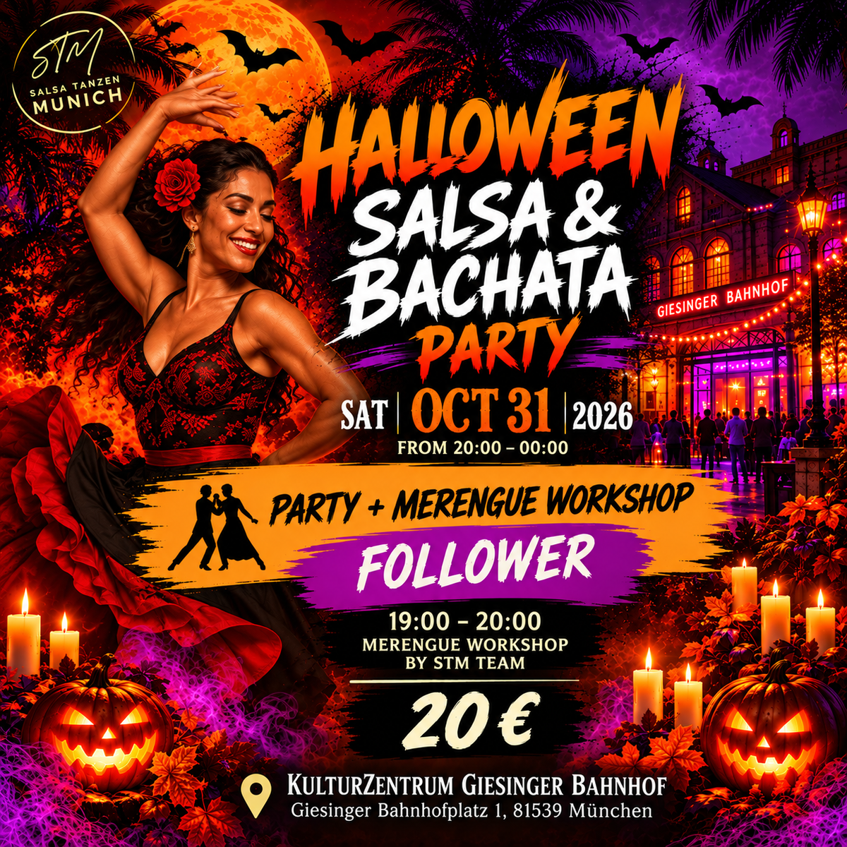 Halloween Salsa & Bachata Party München – 31.10.2026 / Merengue Workshop für Alle Levels 🎃🎃